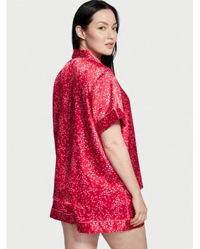 Pijama Short de Satén Rojo con Corazones