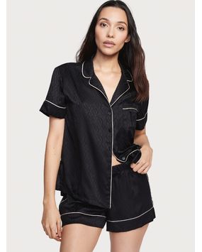 Pijama Short De Satén Negra Logo VS