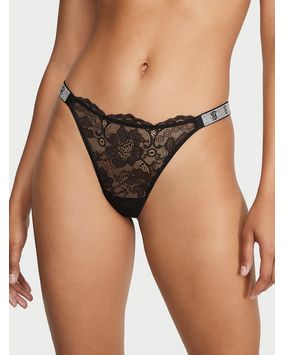 Panty Thong Con Tiras Brillantes Negro