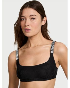 Bralette Con Tiras Brillantes Negro