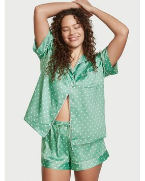 Pijama Short de Satén Con Puntos